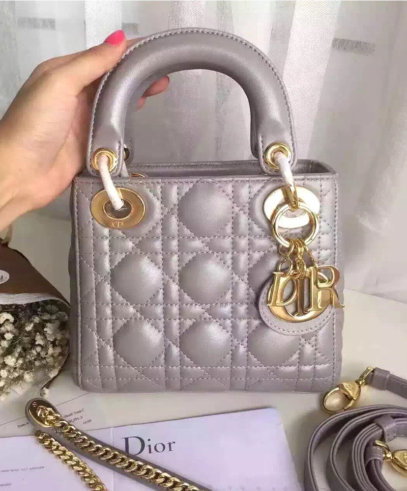 Christian Dior Lady Dior Mini Classic Tote Bag With Lambskin