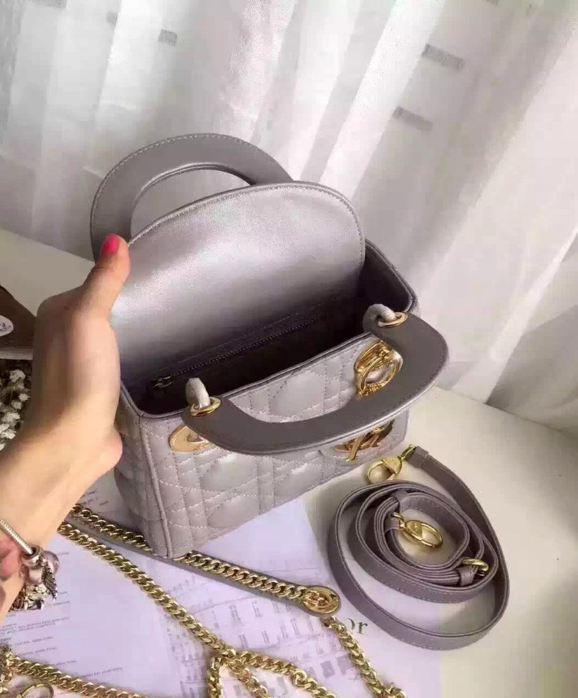 Christian Dior Lady Dior Mini Classic Tote Bag With Lambskin - Image 8