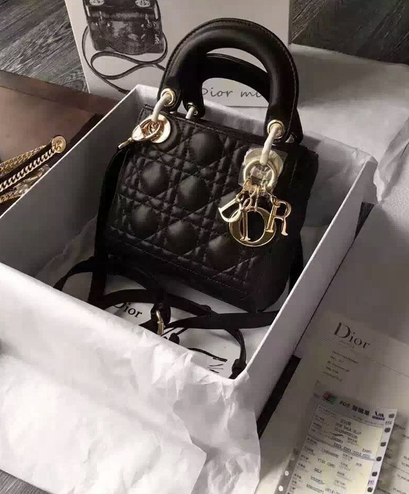 Christian Dior Lady Dior Mini Classic Tote Bag With Lambskin - Image 5