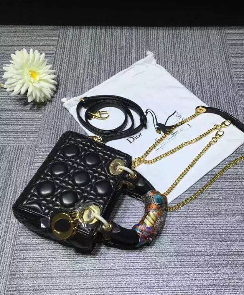 Christian Dior Lady Dior Mini Classic Tote Bag With Lambskin - Image 4