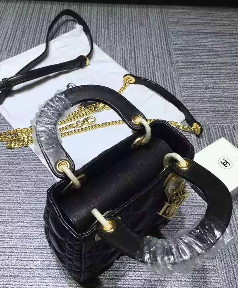 Christian Dior Lady Dior Mini Classic Tote Bag With Lambskin - Image 6