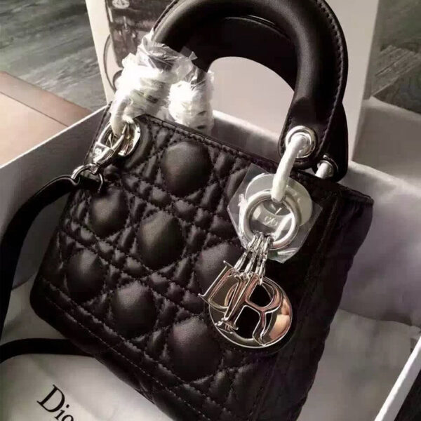 Christian Dior Lady Dior Mini Classic Tote Bag With Lambskin