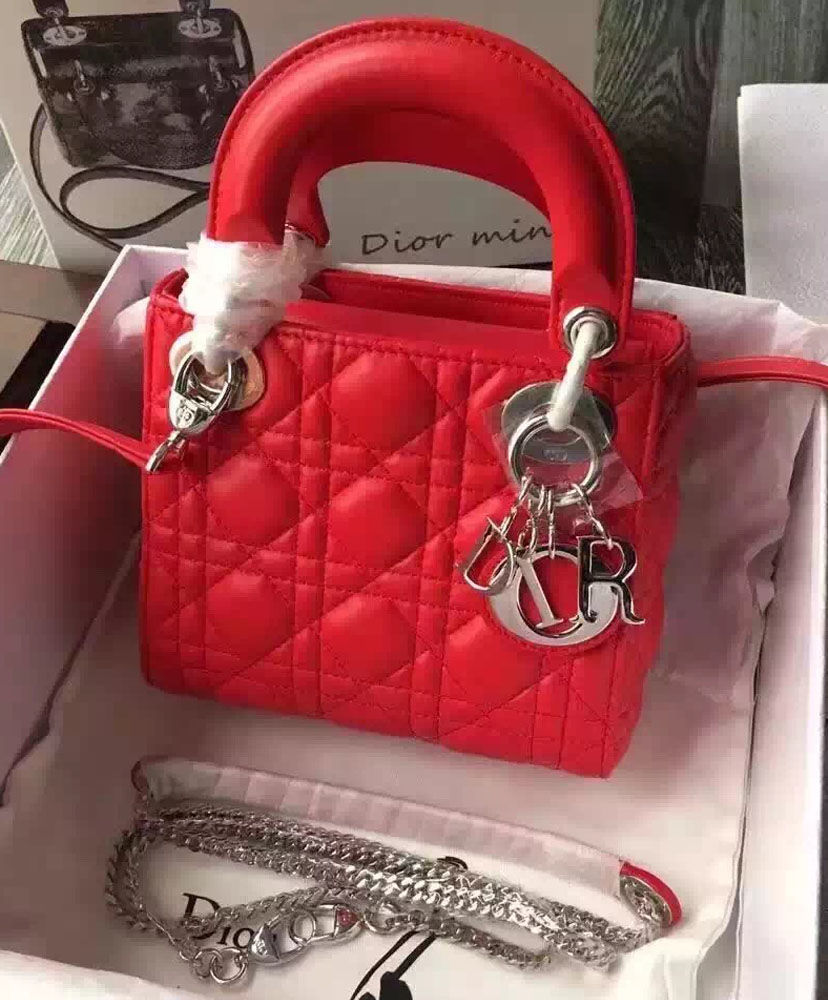 Christian Dior Lady Dior Mini Classic Tote Bag With Lambskin