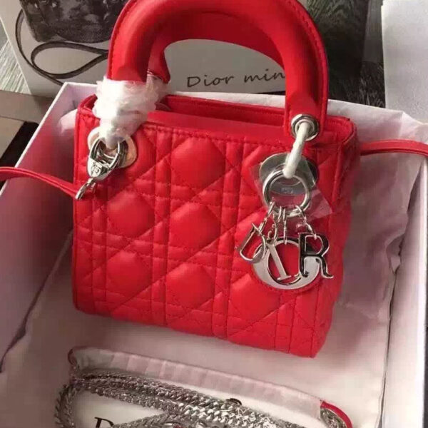 Christian Dior Lady Dior Mini Classic Tote Bag With Lambskin