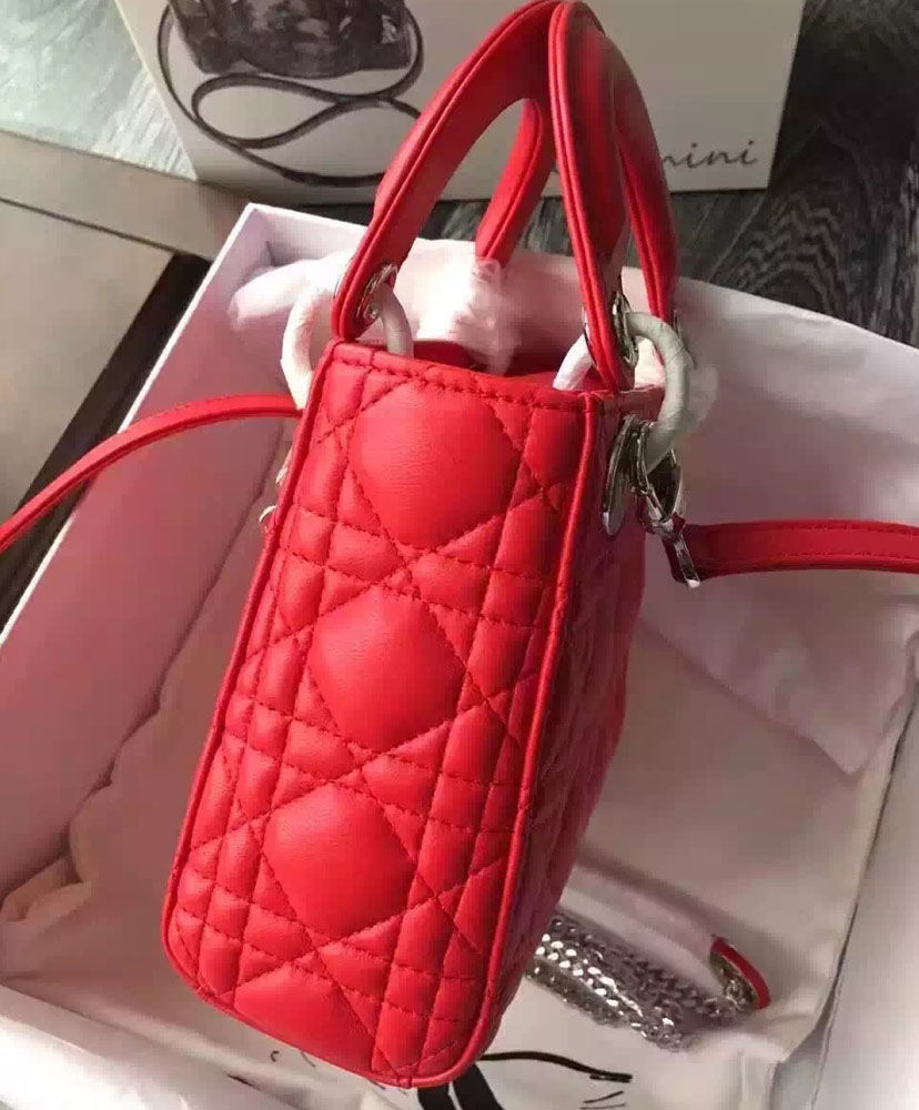 Christian Dior Lady Dior Mini Classic Tote Bag With Lambskin - Image 4