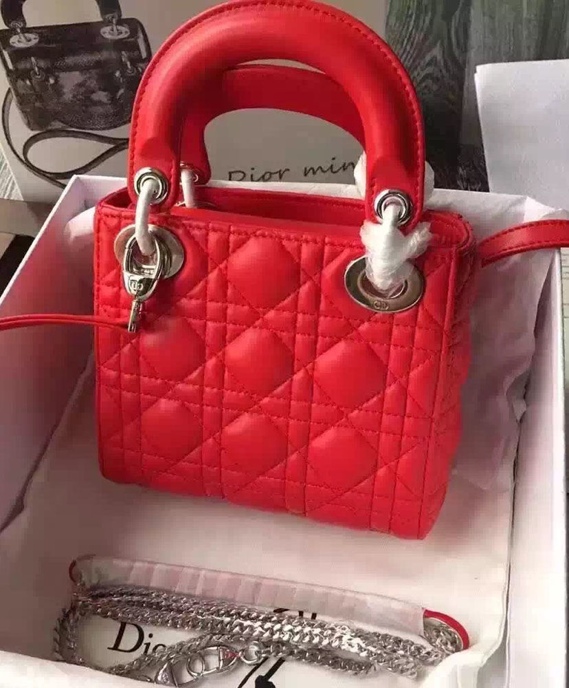 Christian Dior Lady Dior Mini Classic Tote Bag With Lambskin - Image 3