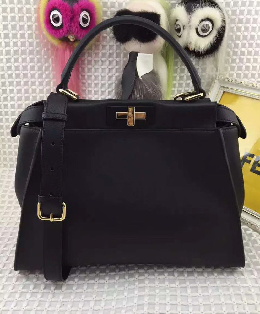Fendi Peekaboo Regular leather handbag Black - AlimorLuxury