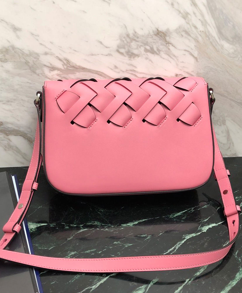 Prada Leather shoulder bag with large woven motif Pink - AlimorLuxury