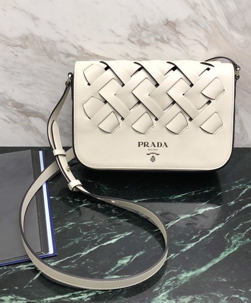 prada woven bag white