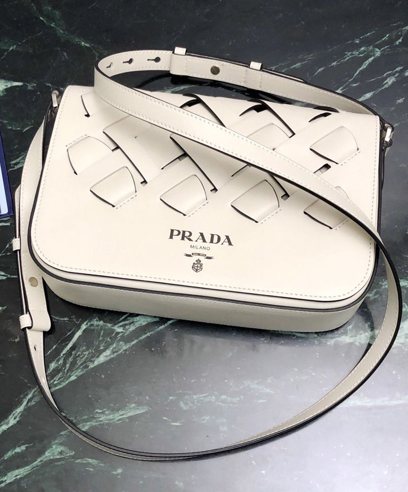 prada woven bag white