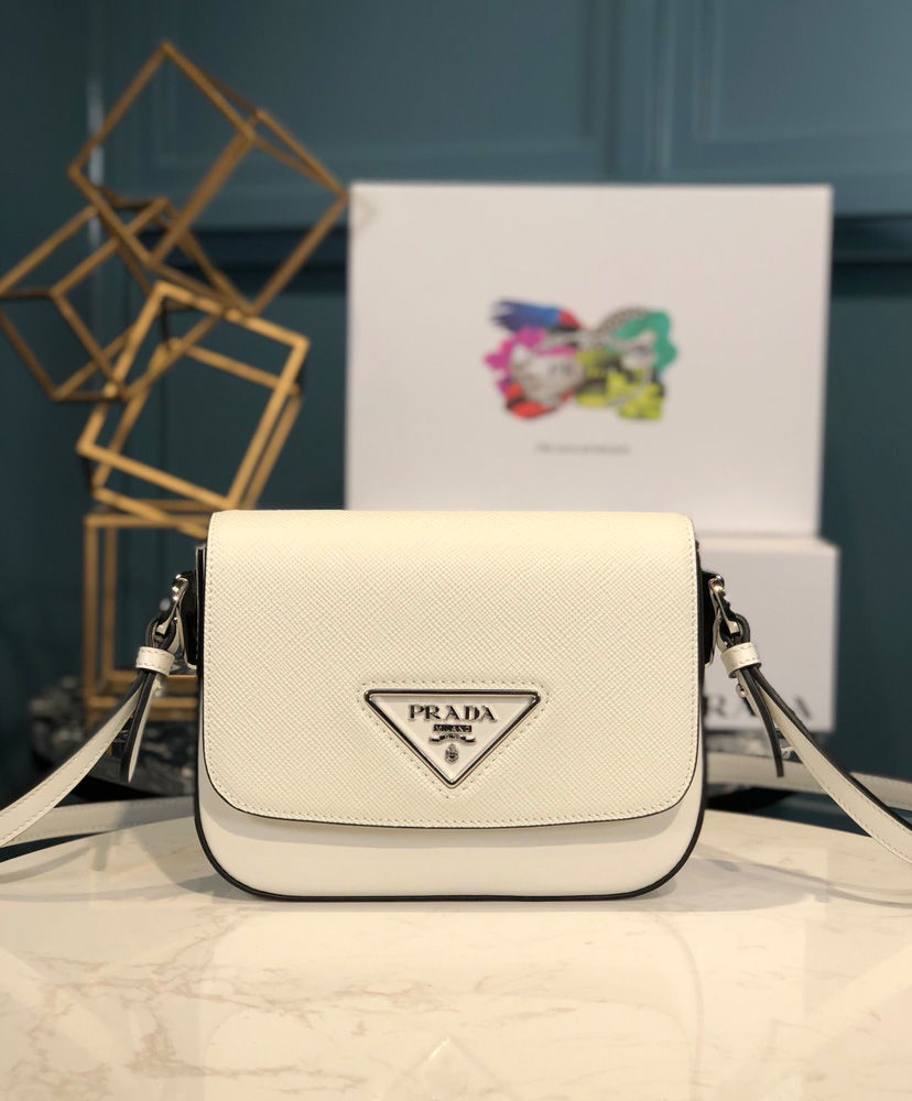 Prada Saffiano leather shoulder bag White