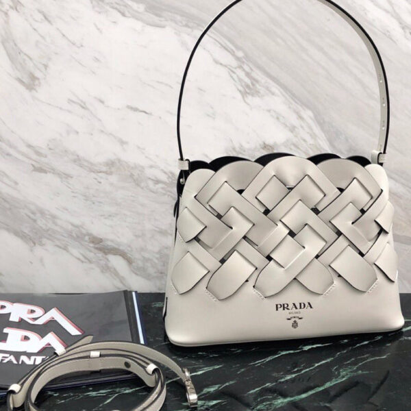 Prada Leather handbag with large woven motif White