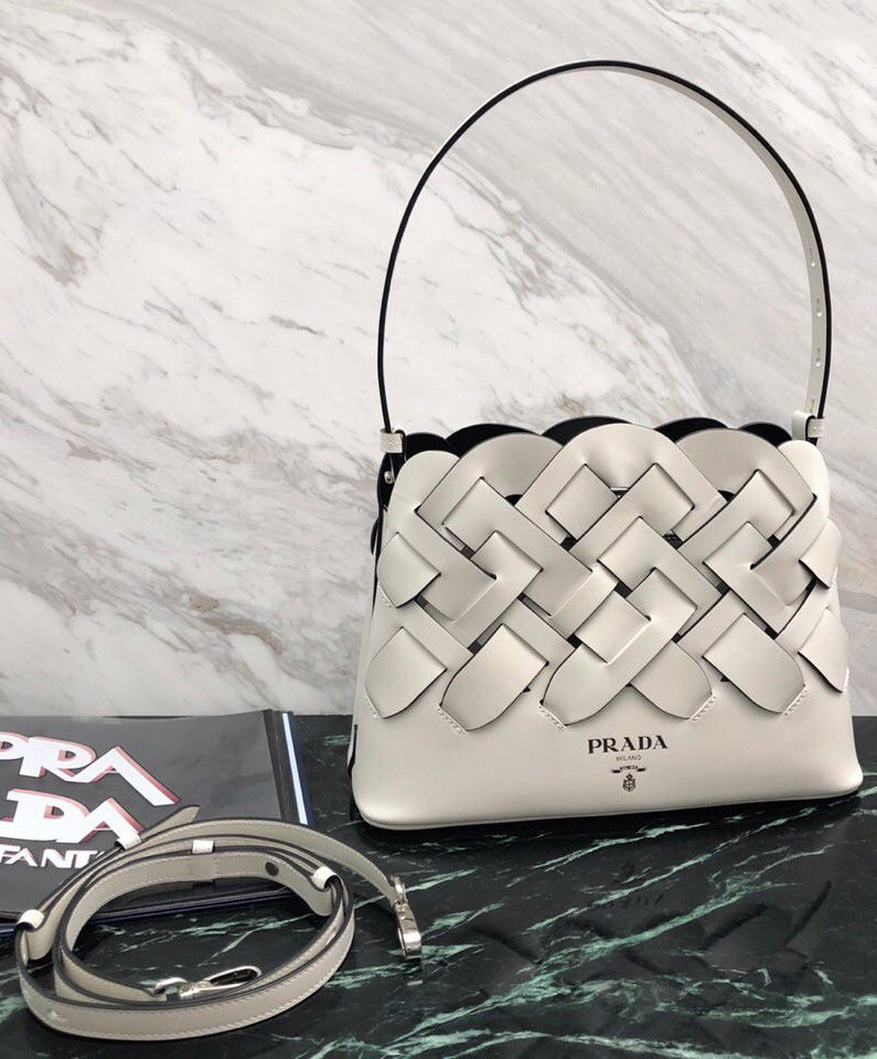 prada woven bag white