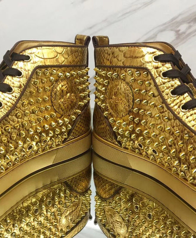 Christian Louboutin Louis Spikes Men's Flat Golden - AlimorLuxury