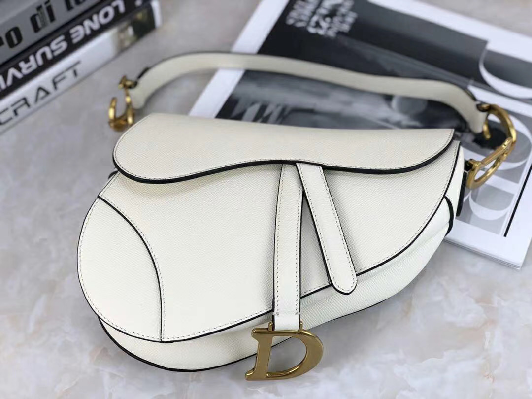 White Dior Saddle Bag Latte Grained Calfskin AlimorLuxury
