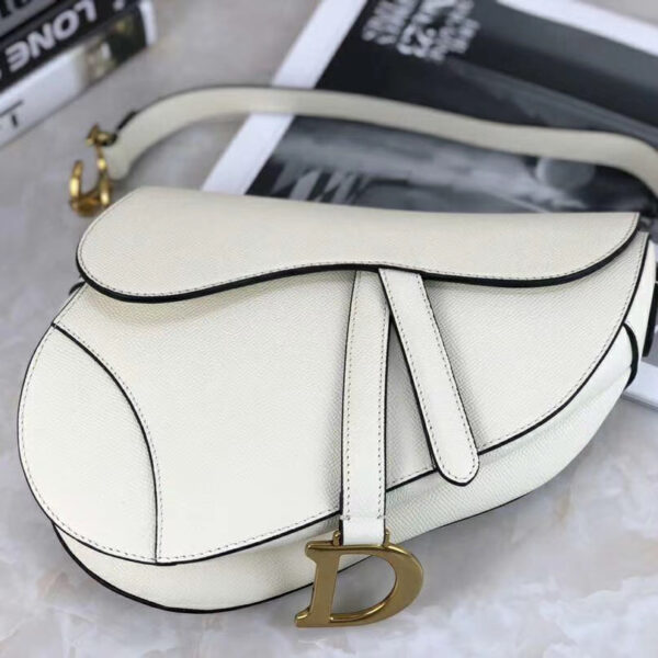 White Dior Saddle Bag Latte Grained Calfskin - AlimorLuxury