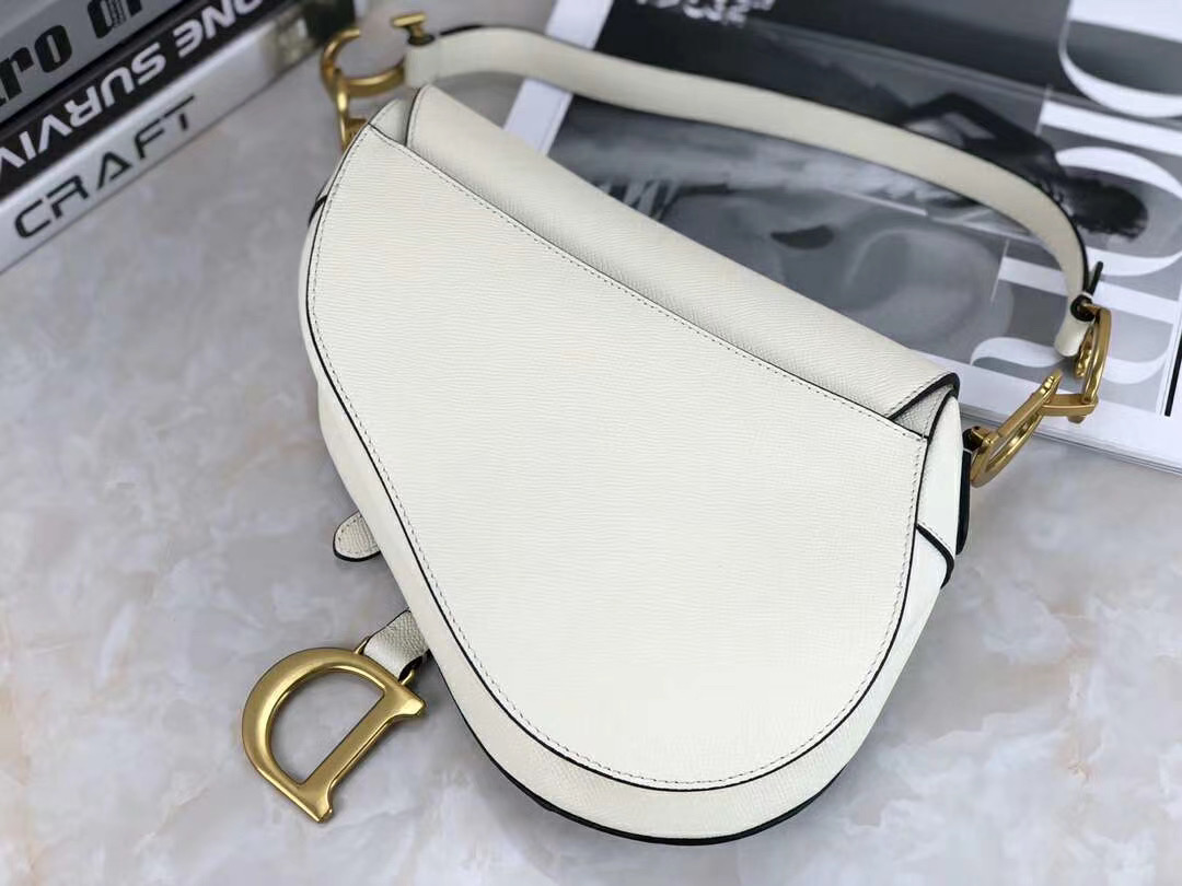 White Dior Saddle Bag Latte Grained Calfskin AlimorLuxury