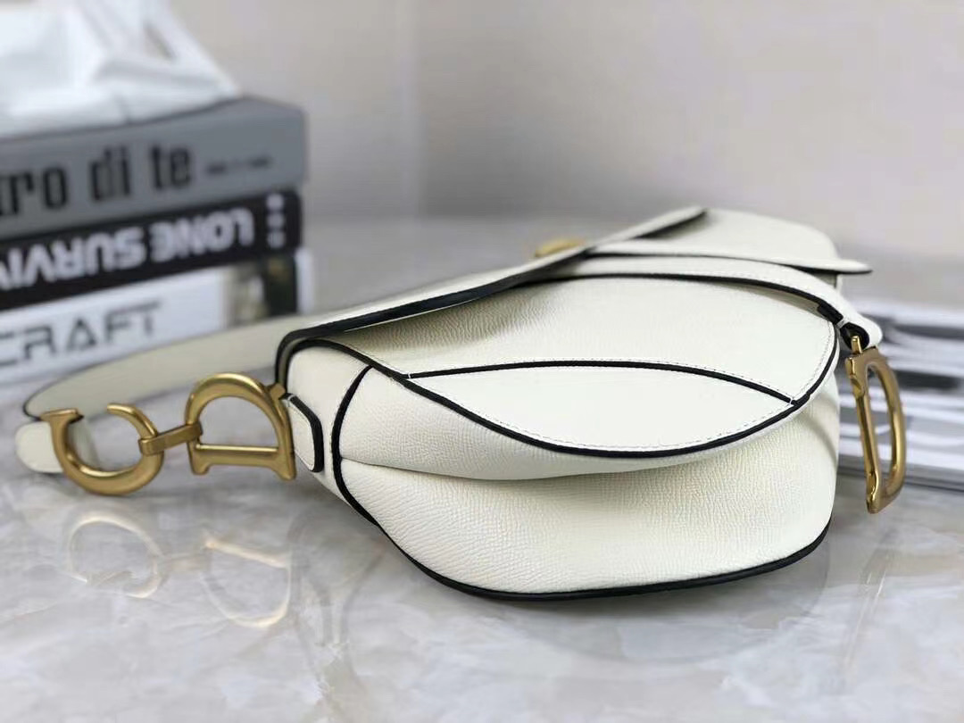 White Dior Saddle Bag Latte Grained Calfskin AlimorLuxury