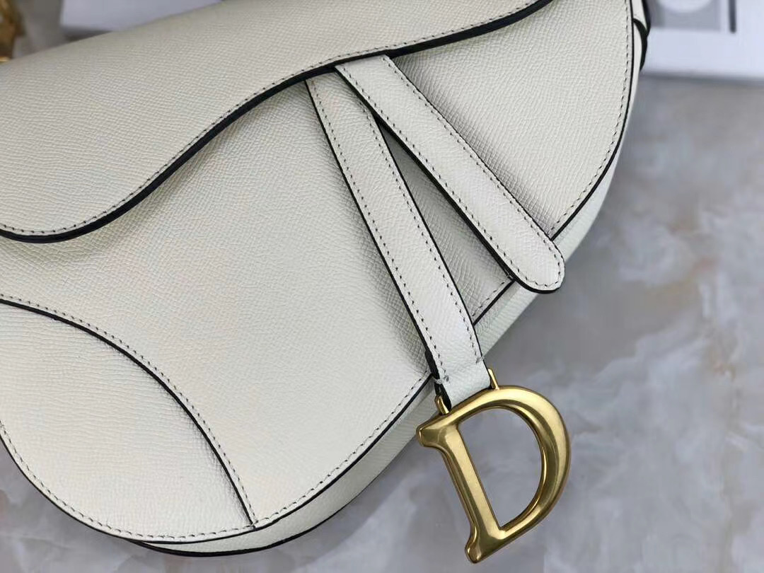 White Dior Saddle Bag Latte Grained Calfskin AlimorLuxury