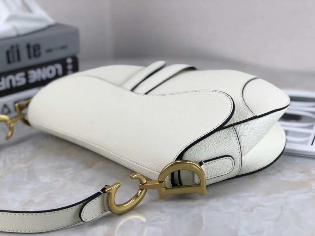 White Dior Saddle Bag Latte Grained Calfskin AlimorLuxury