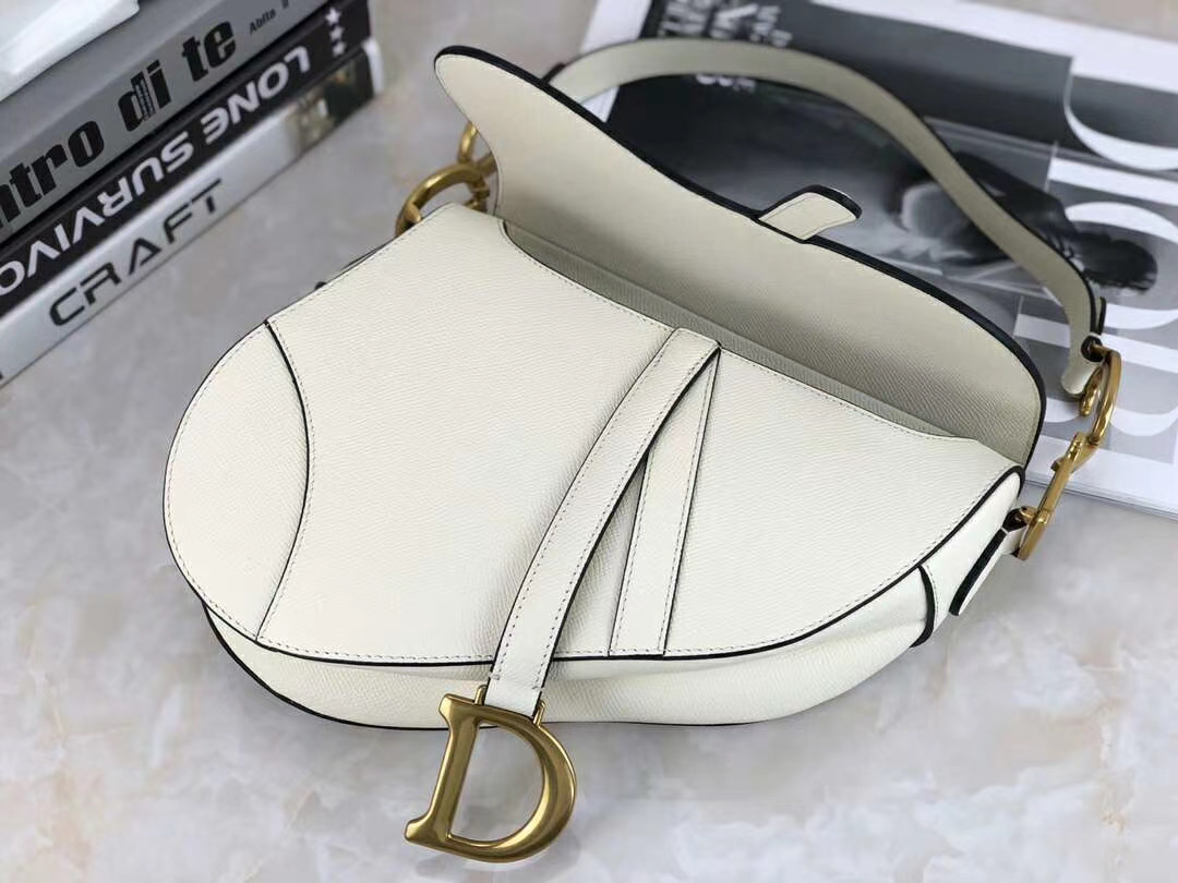 White Dior Saddle Bag Latte Grained Calfskin - AlimorLuxury