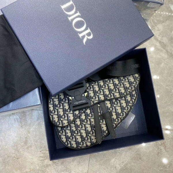 Men's Dior Saddle Bag Beige and Black Dior Oblique Jacquard