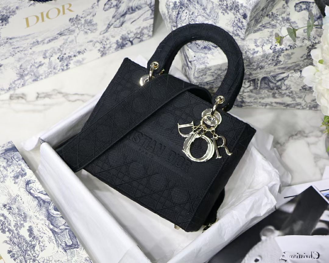 Dior Medium Lady D-LITE Black Cannage Embroidery - AlimorLuxury