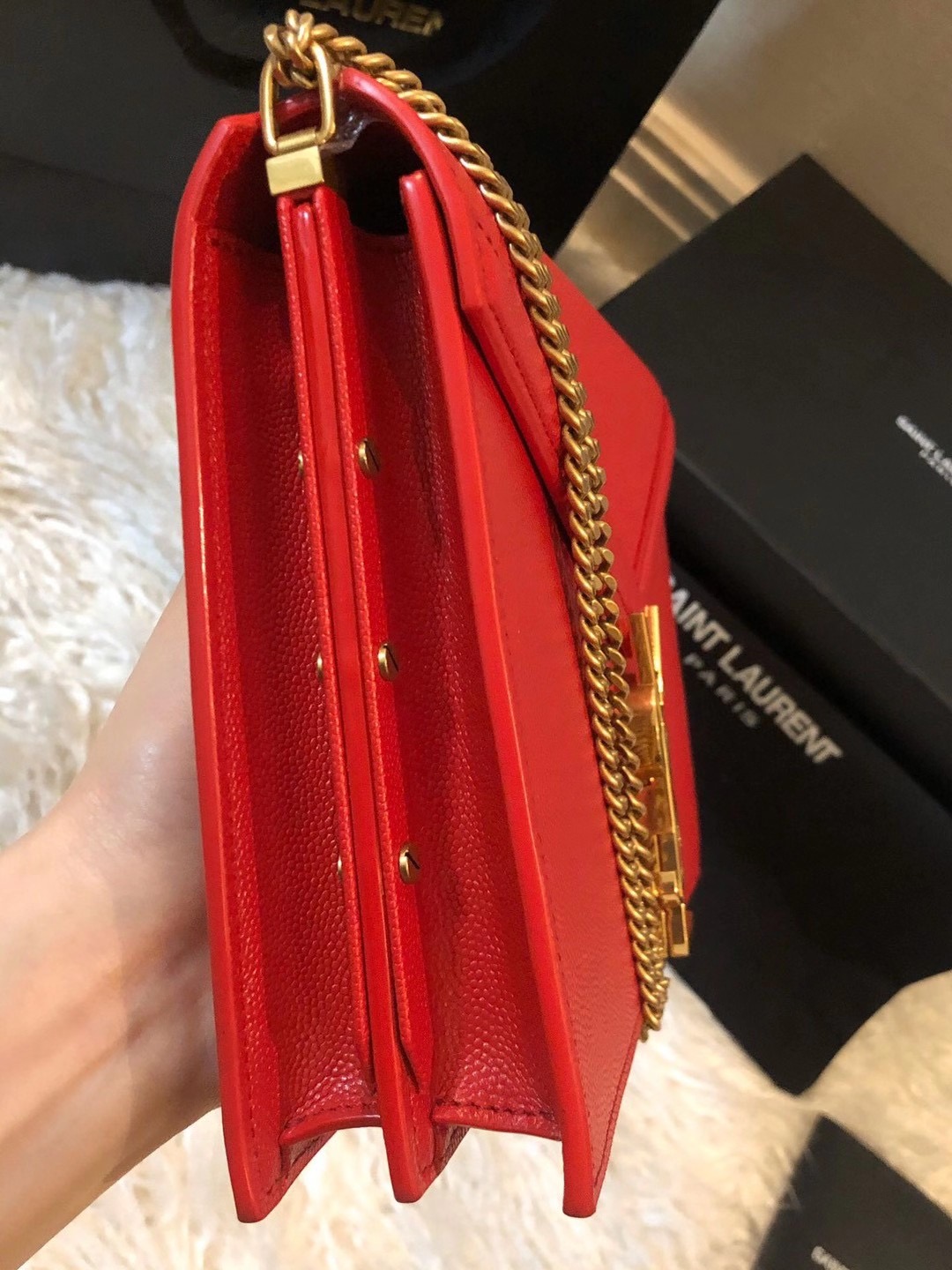 YSL CASSANDRA MONOGRAM CLASP RED BAG - AlimorLuxury