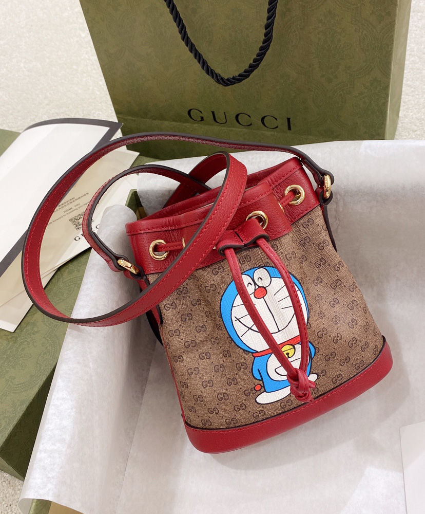 Gucci X Doraemon Mini Bucket Bag 647801 Red - AlimorLuxury