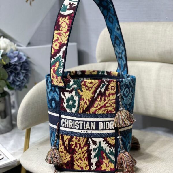 DIOR D-BUBBLE BUCKET BAG Blue Multicolor Dior Paisley Embroidery