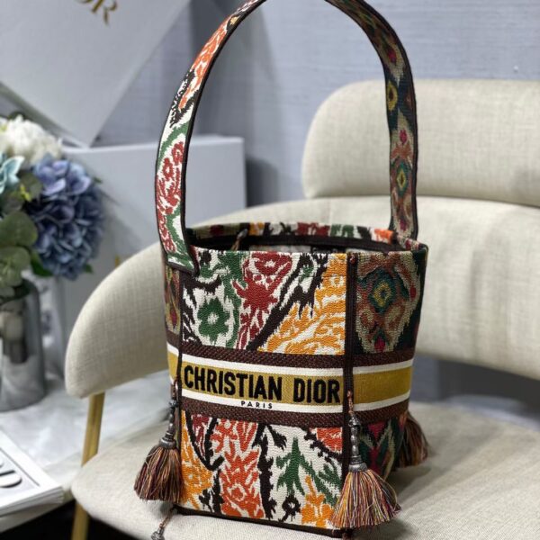D-BUBBLE BUCKET BAG Yellow Multicolor Dior Paisley Embroidery