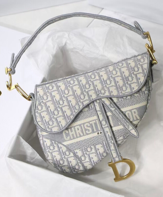 Christian Dior Saddle Original Oblique Embroidered Canvas Bag Gray - Image 2