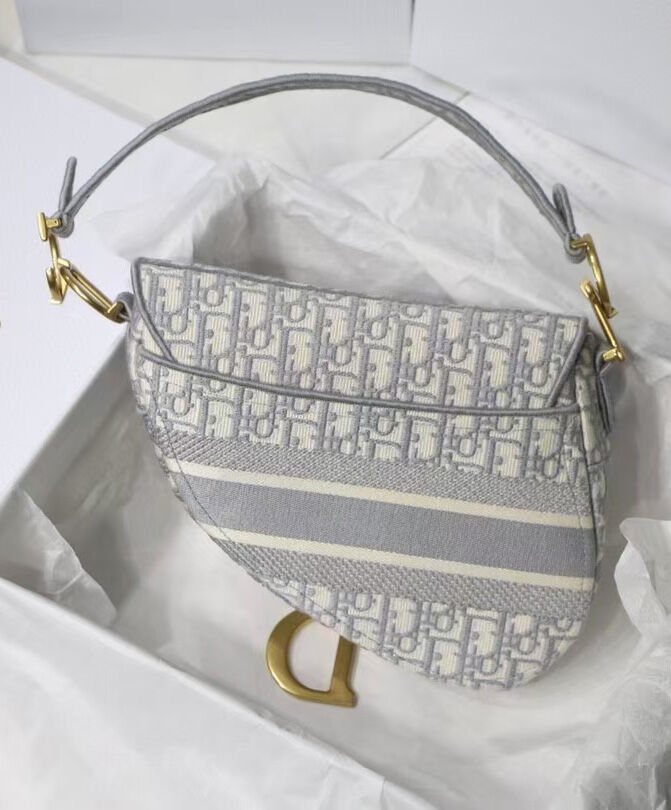 Christian Dior Saddle Original Oblique Embroidered Canvas Bag Gray - Image 3