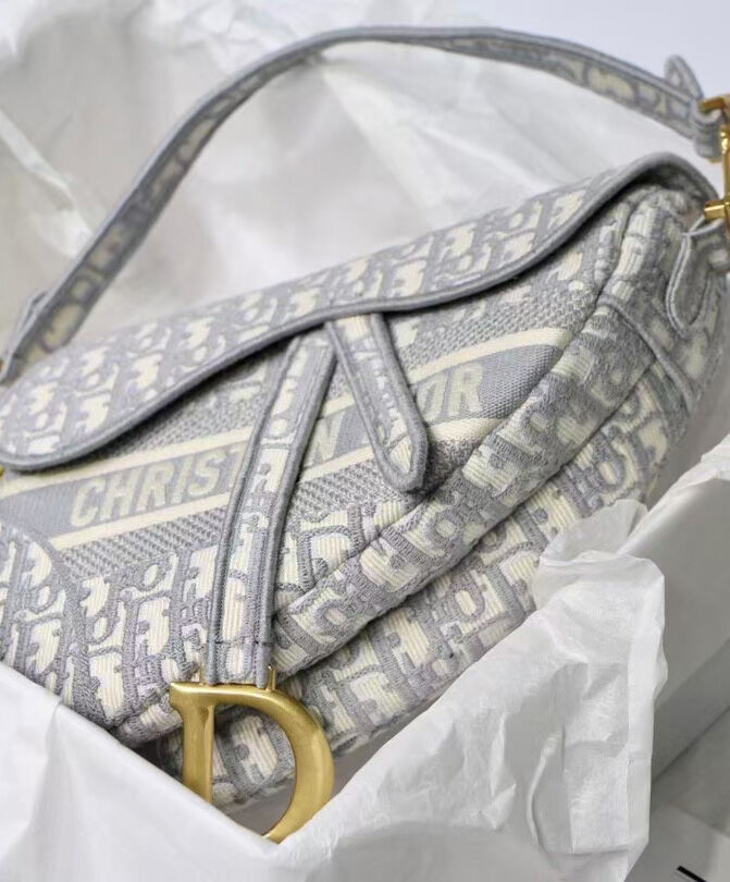 Christian Dior Saddle Original Oblique Embroidered Canvas Bag Gray - Image 5