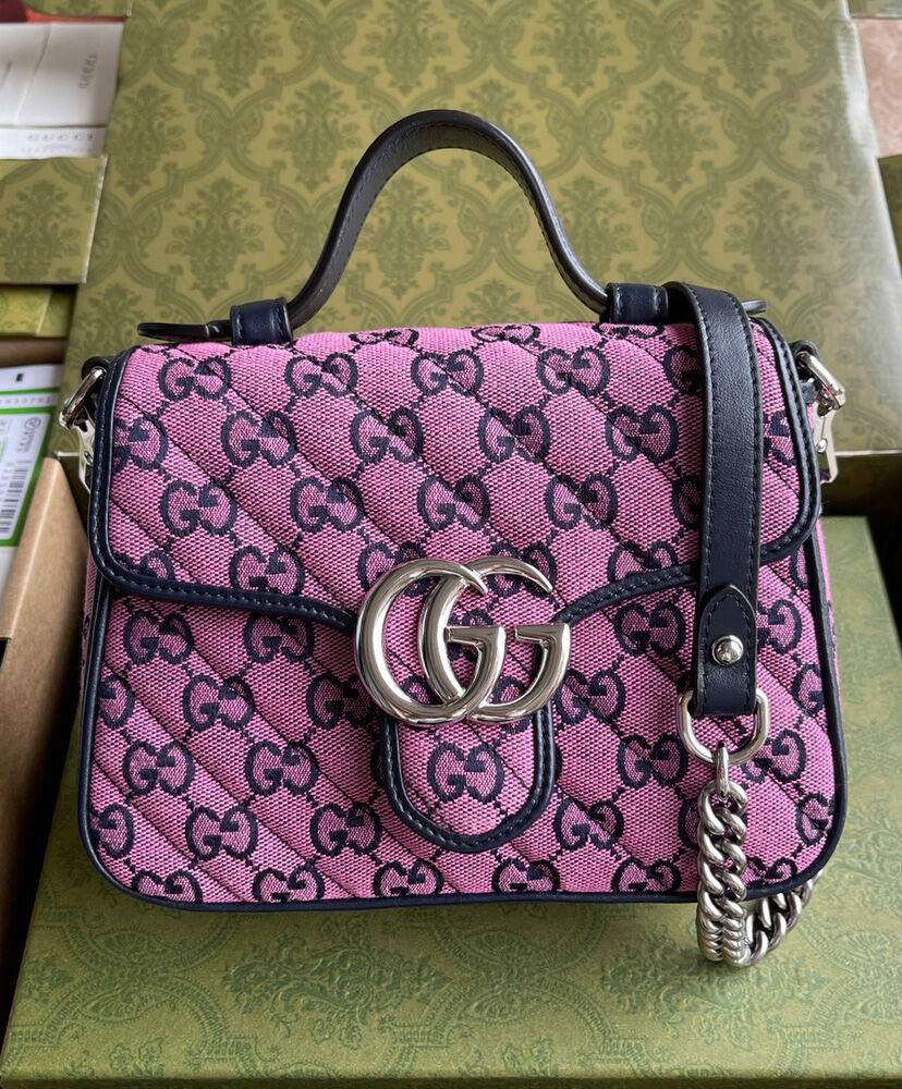 Gucci GG Marmont Multicolor Mini Top Handle Bag 583571 Pink - AlimorLuxury