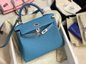 Hermes Kelly 25 Bleu Togo Epsom Silver Hardware