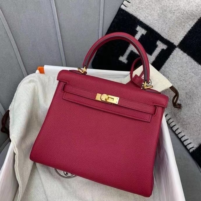 Hermes Kelly 25 Red Togo Epsom Golden Hardware - Image 2
