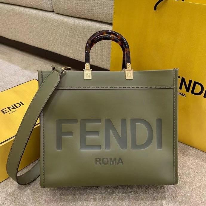 Fendi Sunshine Medium Olive Green Shopper Bag