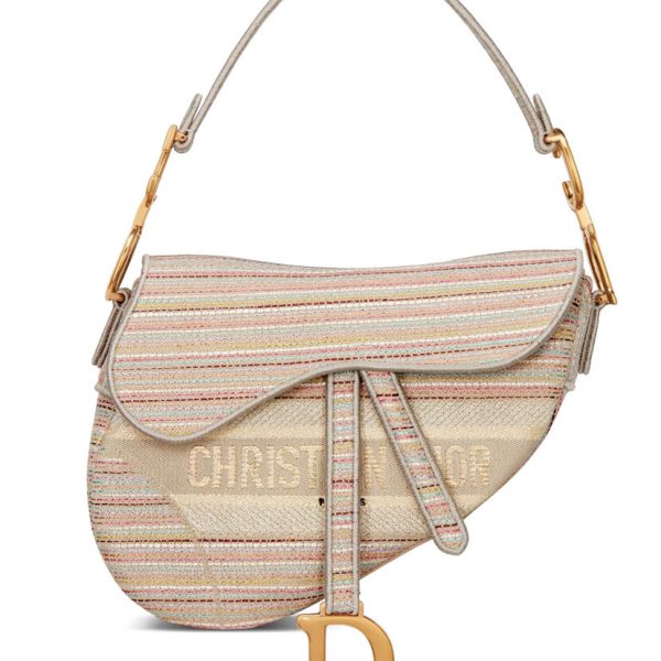 Christian Dior Multicolor Striped Embroidery Saddle Bag AlimorLuxury