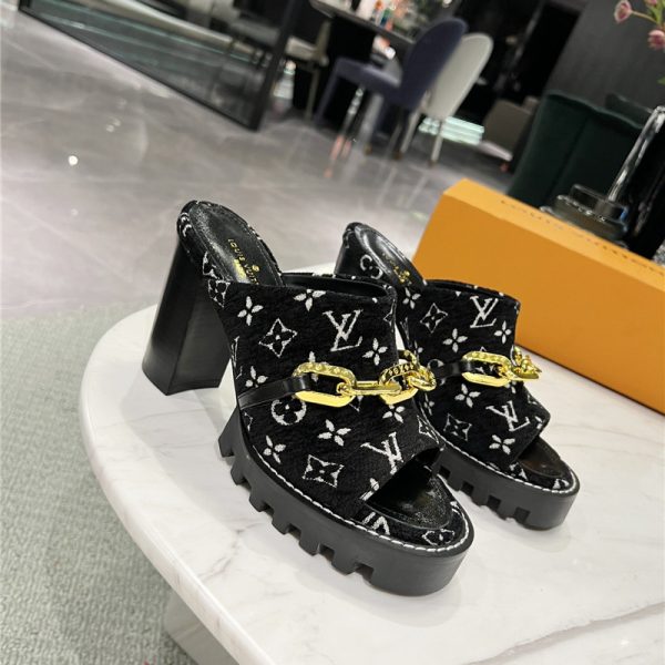 louis vuitton lv chunky heel chain high heel sandals