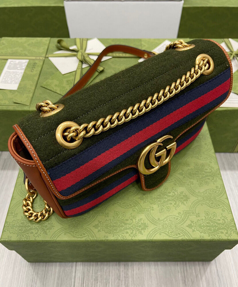 Gucci GG Marmont Small Shoulder Bag 443497 Green - AlimorLuxury