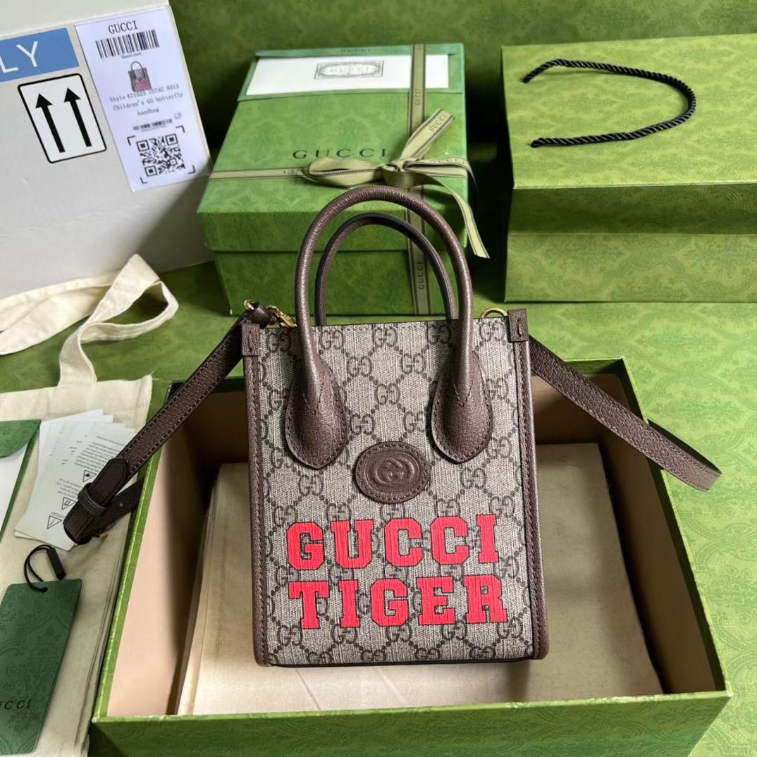 Gucci Tiger GG Mini Tote Bag 671623 Dark Coffee - Replica Bags and ...