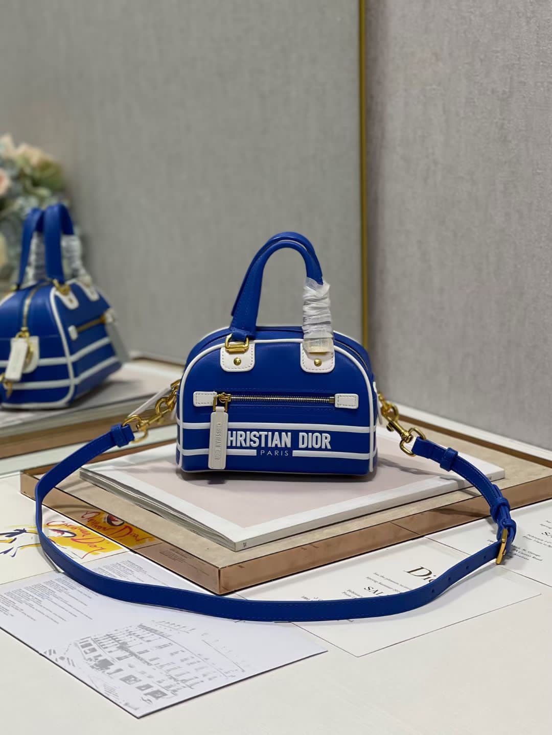 Dior Vibe bowling bag Cobalt Blue Replica Bags and Shoes online Store