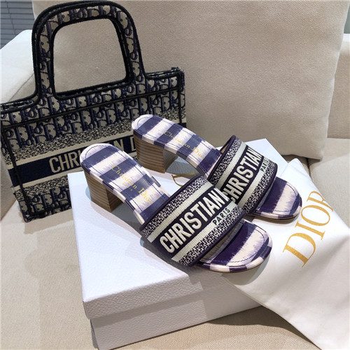 dior embroidered chunky heel slippers