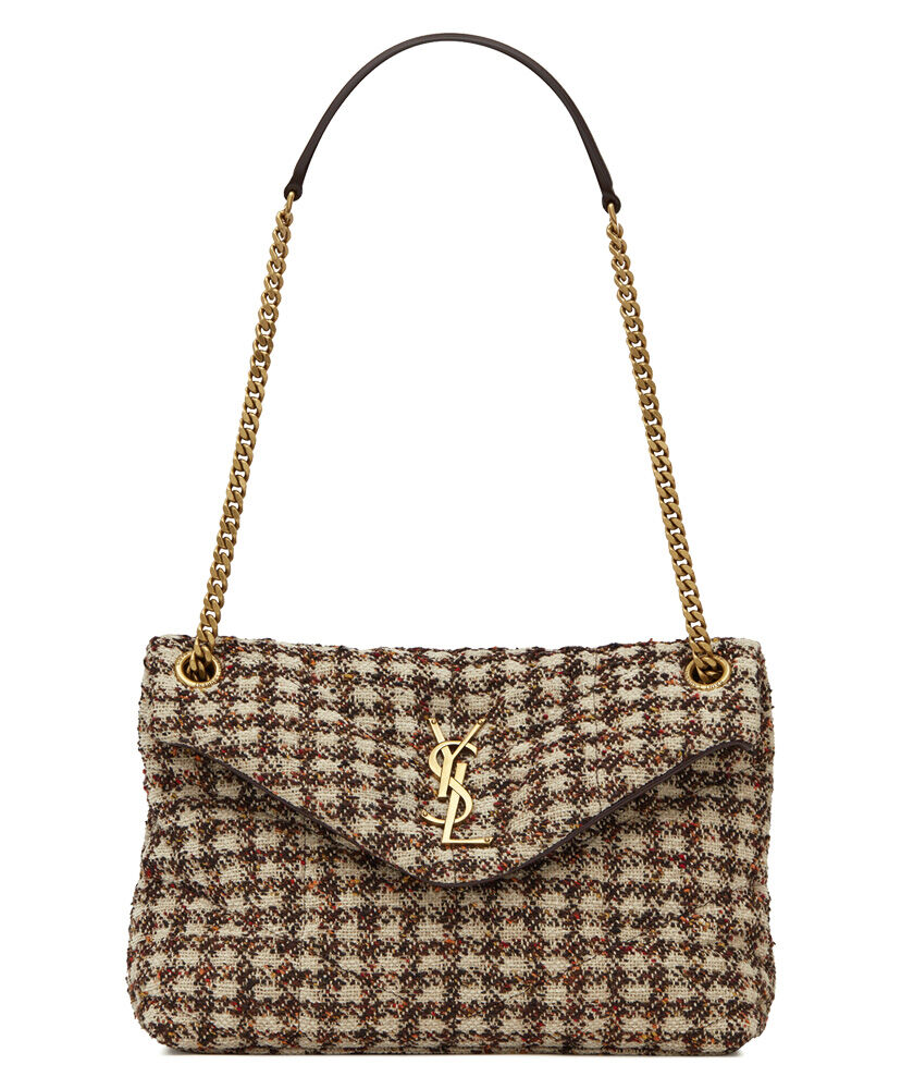 Saint Laurent Puffer Small Checkered Tweed And Lambskin Handbag 577476 ...