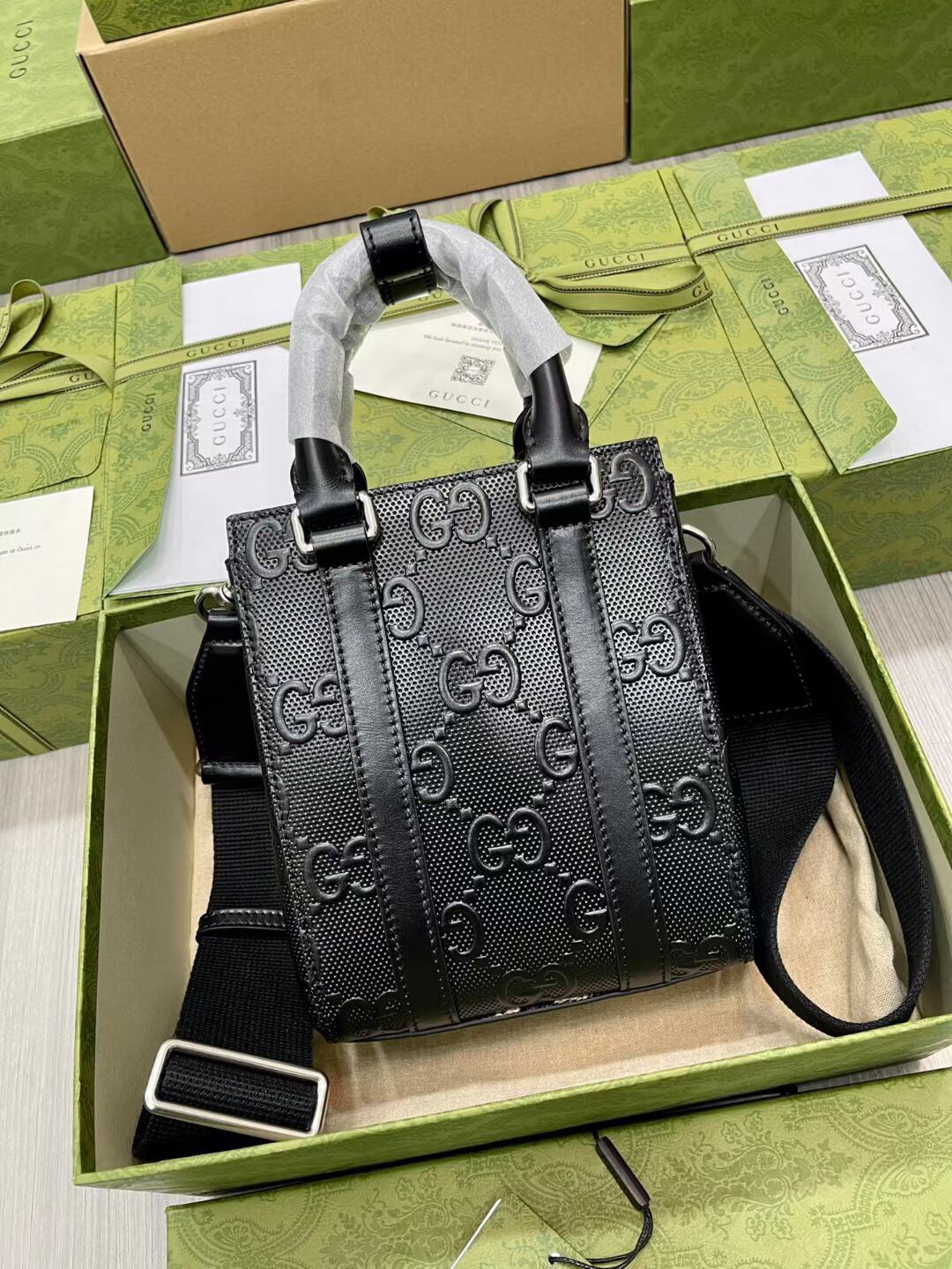 Gucci Embossed Mini Tote Bag Black Replica Bags and Shoes online Store AlimorLuxury