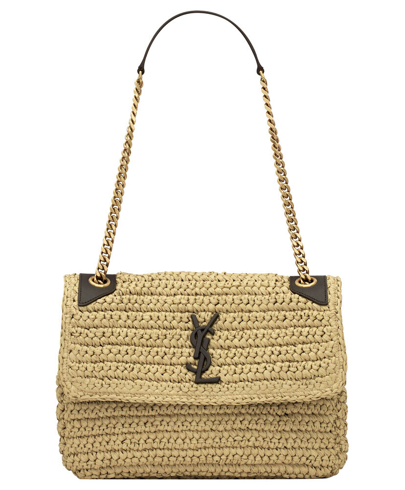 Saint Laurent Niki Medium Chain Bag In Raffia And Leather - Replica ...