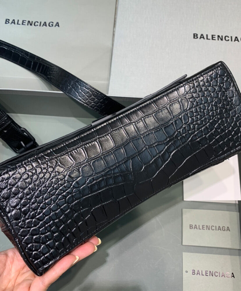 Balenciaga Downtown Small Shoulder Bag With Chain Crocodile Embossed ...