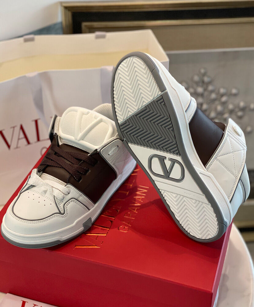 Valentino Unisex Open Skate Calfskin And Fabric Sneaker - Image 10