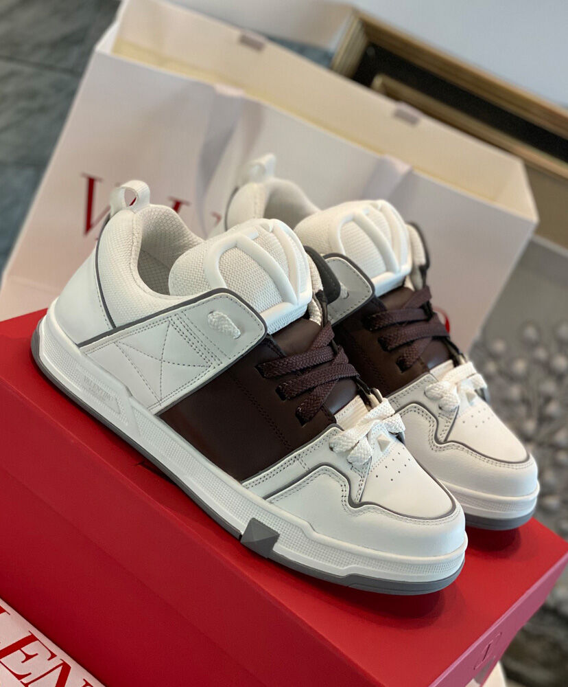 Valentino Unisex Open Skate Calfskin And Fabric Sneaker - Image 4